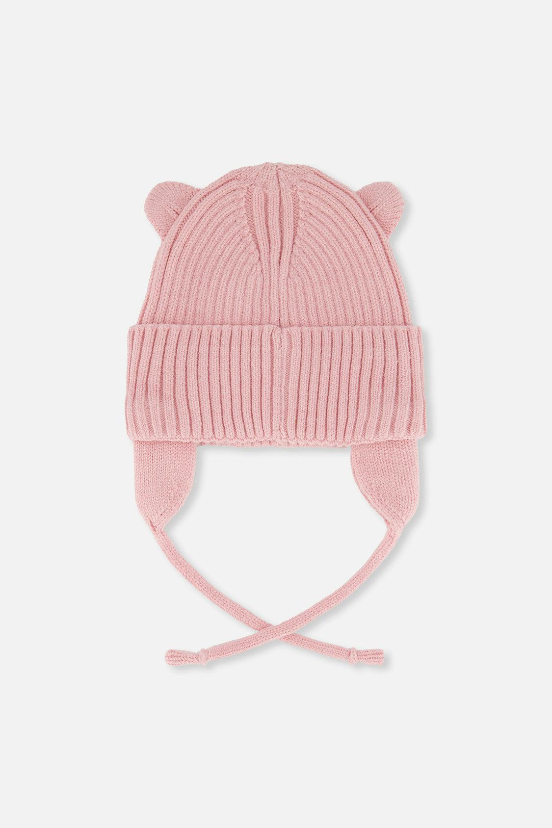 Baby Knit Hat With Strings Pale Dusty Pink