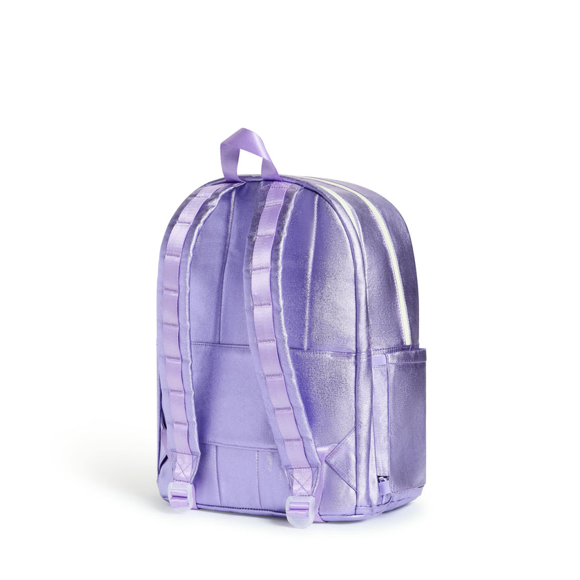 Kane Double Pocket Backpack, Metallic Lilac Quilted Sequins