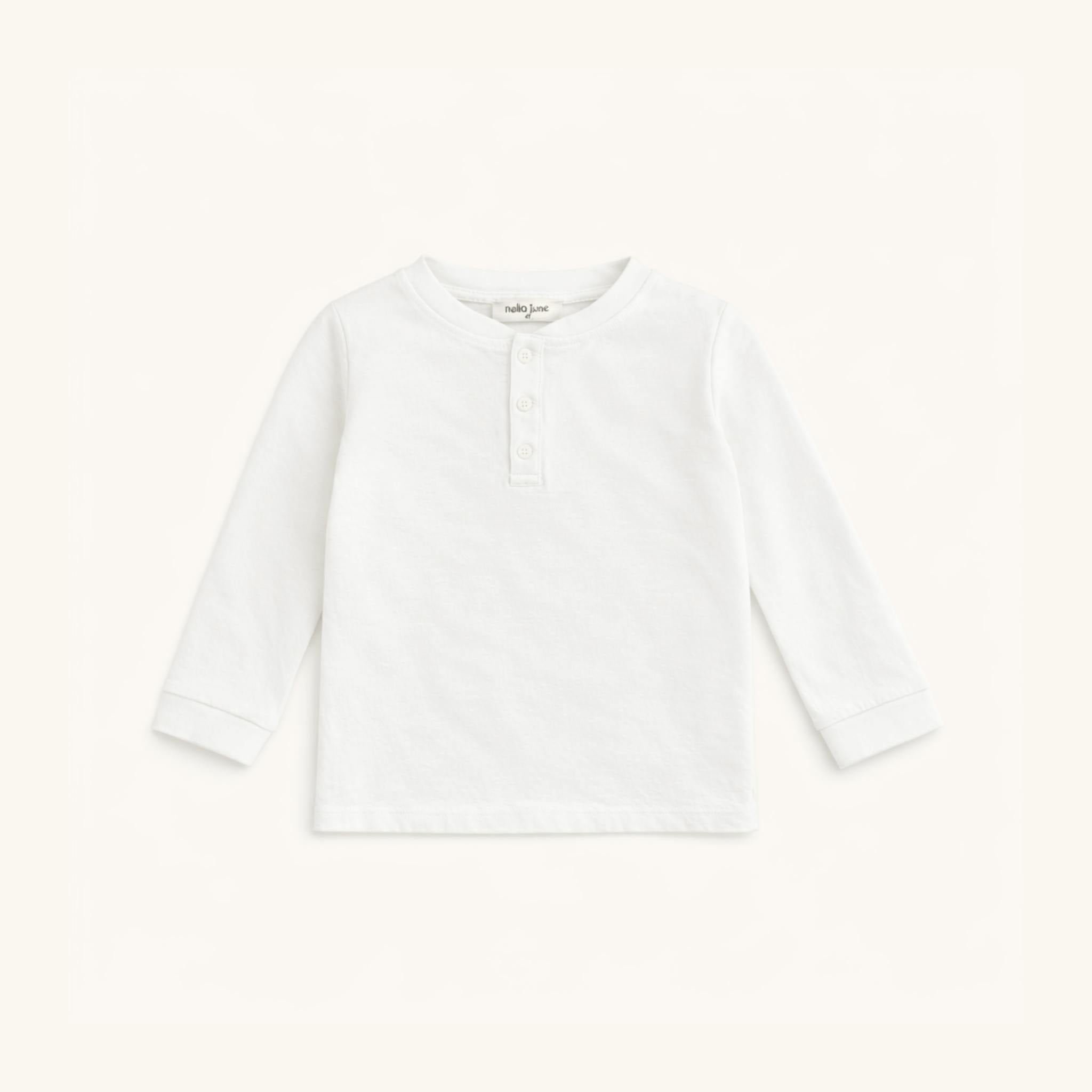 Boys' Long Sleeve Henley in White