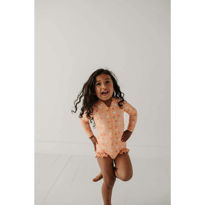 Girl's One-Piece Ruffle Rash Guard Swimsuit