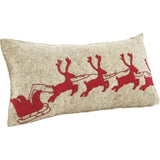 Handmade Christmas Pillow Hand Felted Wool - Red Reindeer Gray - 12"x24" Arcadia Home