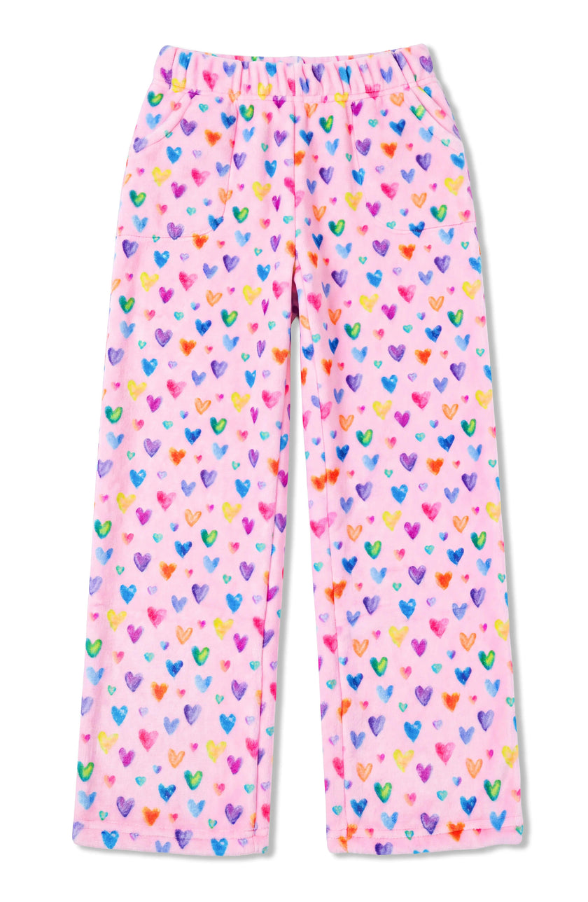 Cheerful Hearts Print Plush Pants