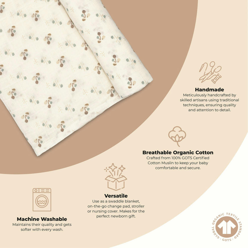 Avery Poppy 100% Organic Cotton Muslin Swaddle Blanket