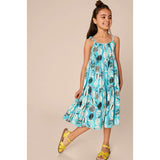 Tie Shoulder Tiered Dress, Blue