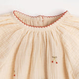 Gauze Romper in Embroidered Cherries