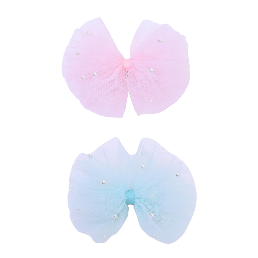 Tulle Bow Pearl Accented Hairclip Set