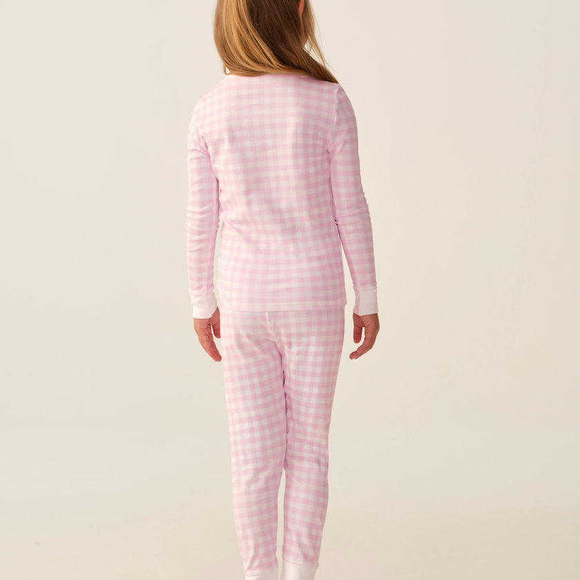 Kid's Pima Snug Fit Pajama Set in Pink Gingham