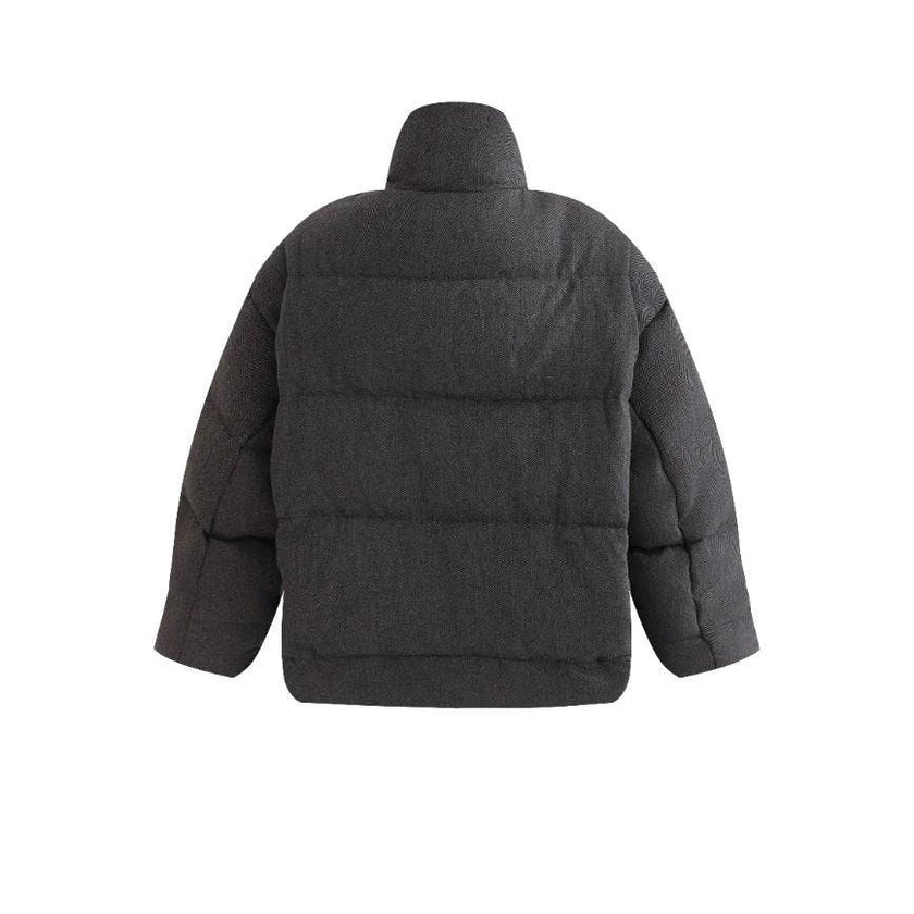 Black Puffer Jacket with High Collar