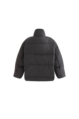 Black Puffer Jacket with High Collar