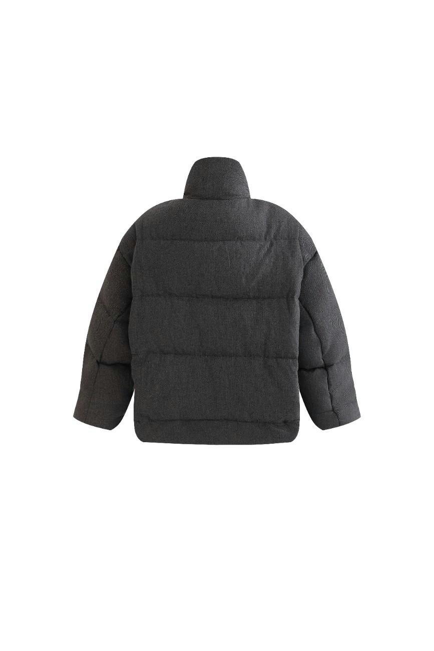 Black Puffer Jacket with High Collar