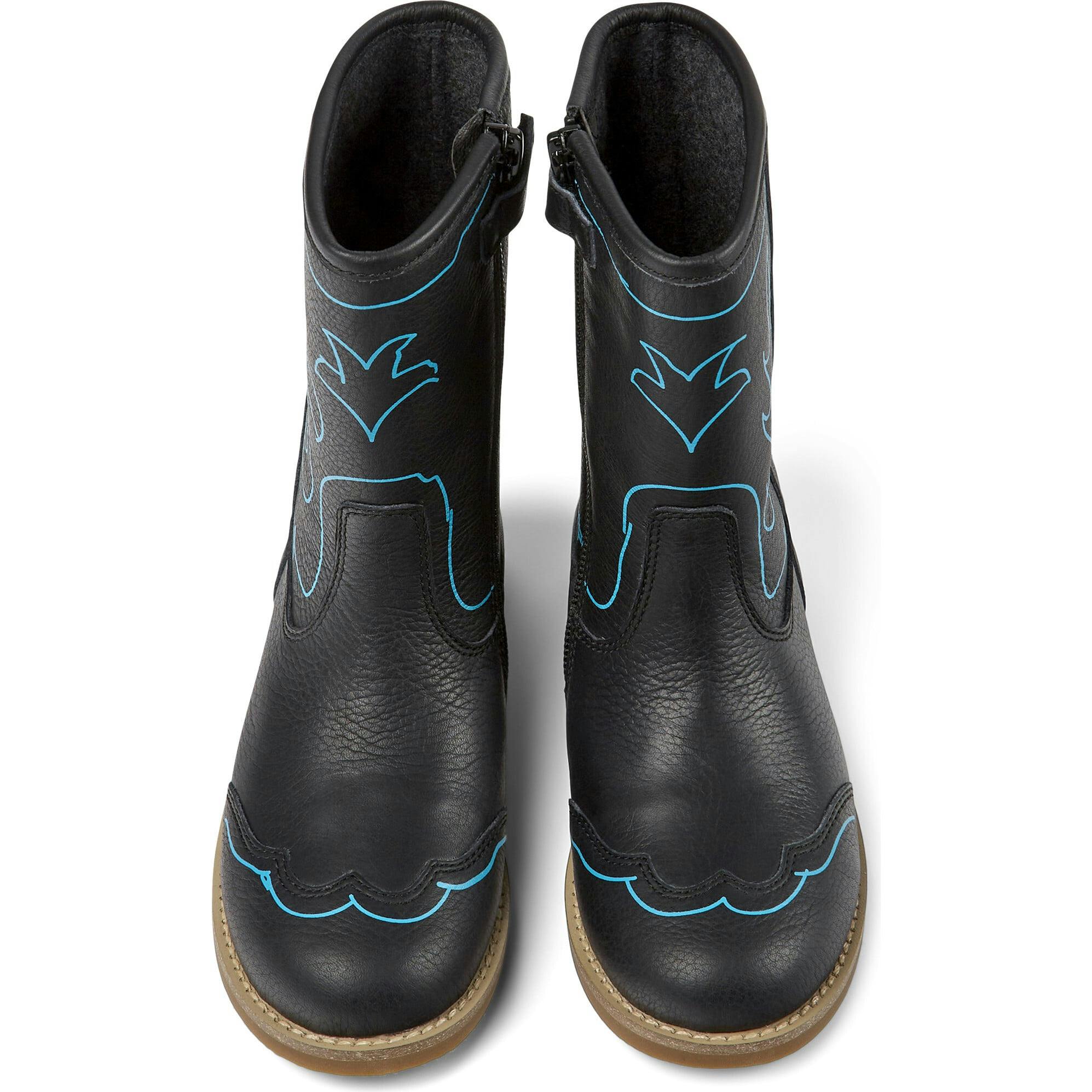 Savina Twins Print Leather Boots, Black
