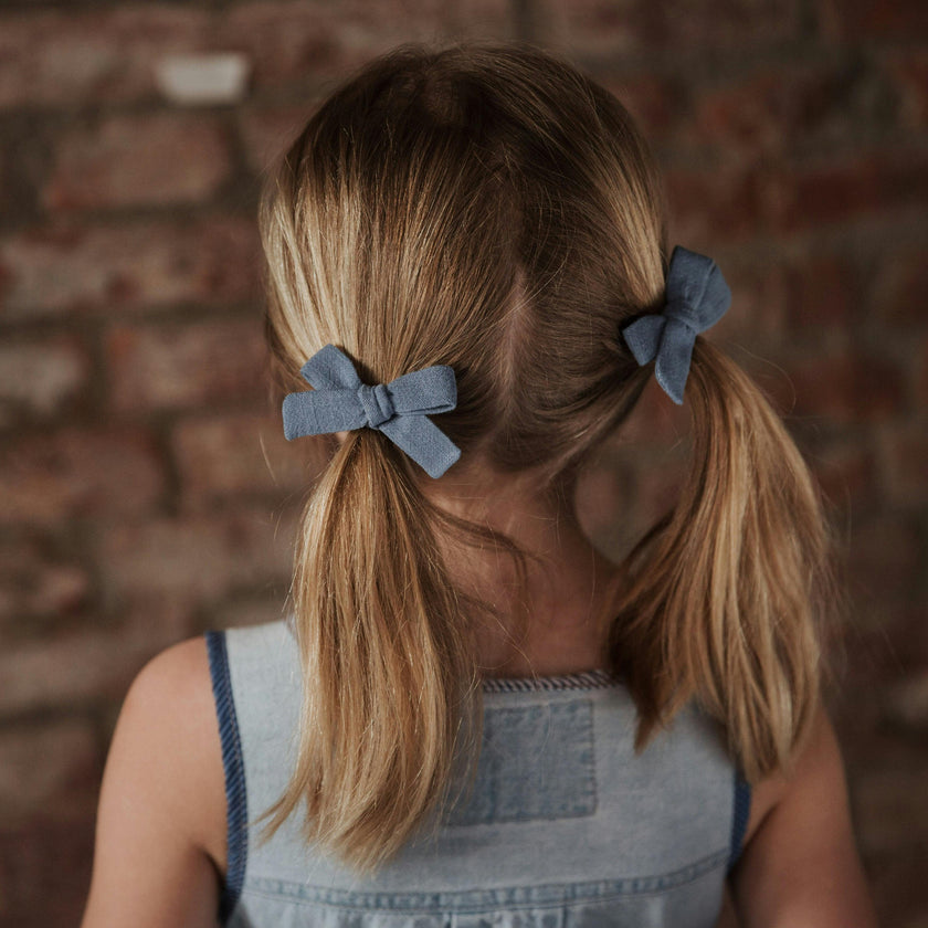 Skinny Ribbon Pigtail Bows, Blue