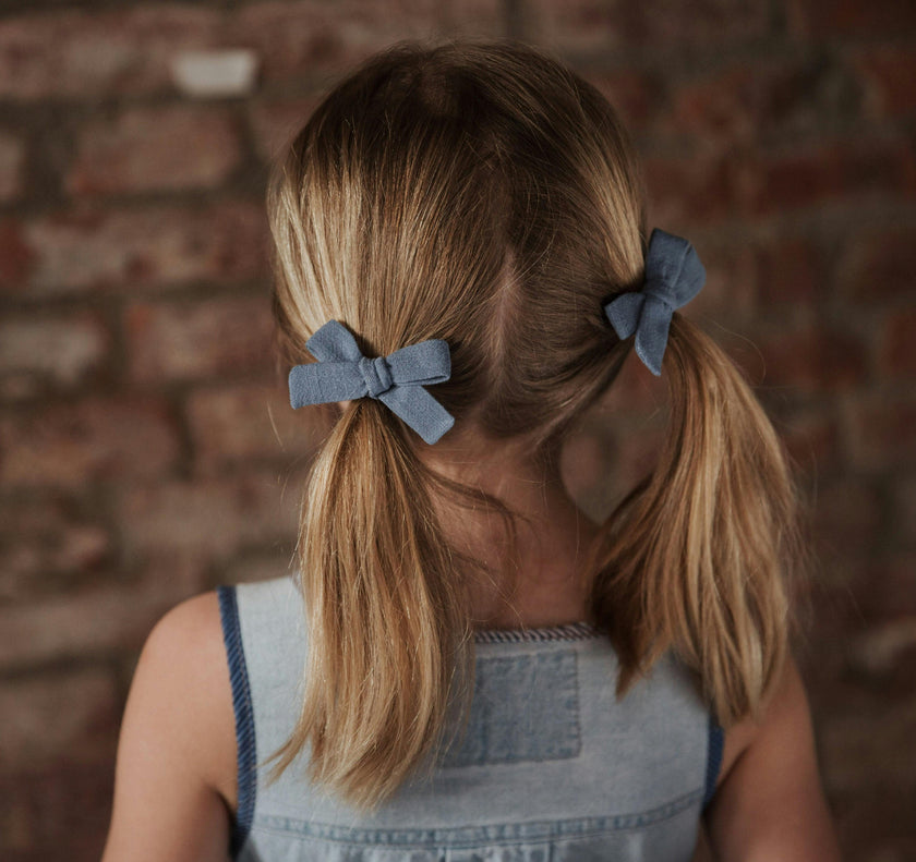 Skinny Ribbon Pigtail Bows, Blue
