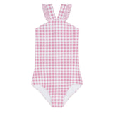 girls blush gingham v-neck crossover one piece