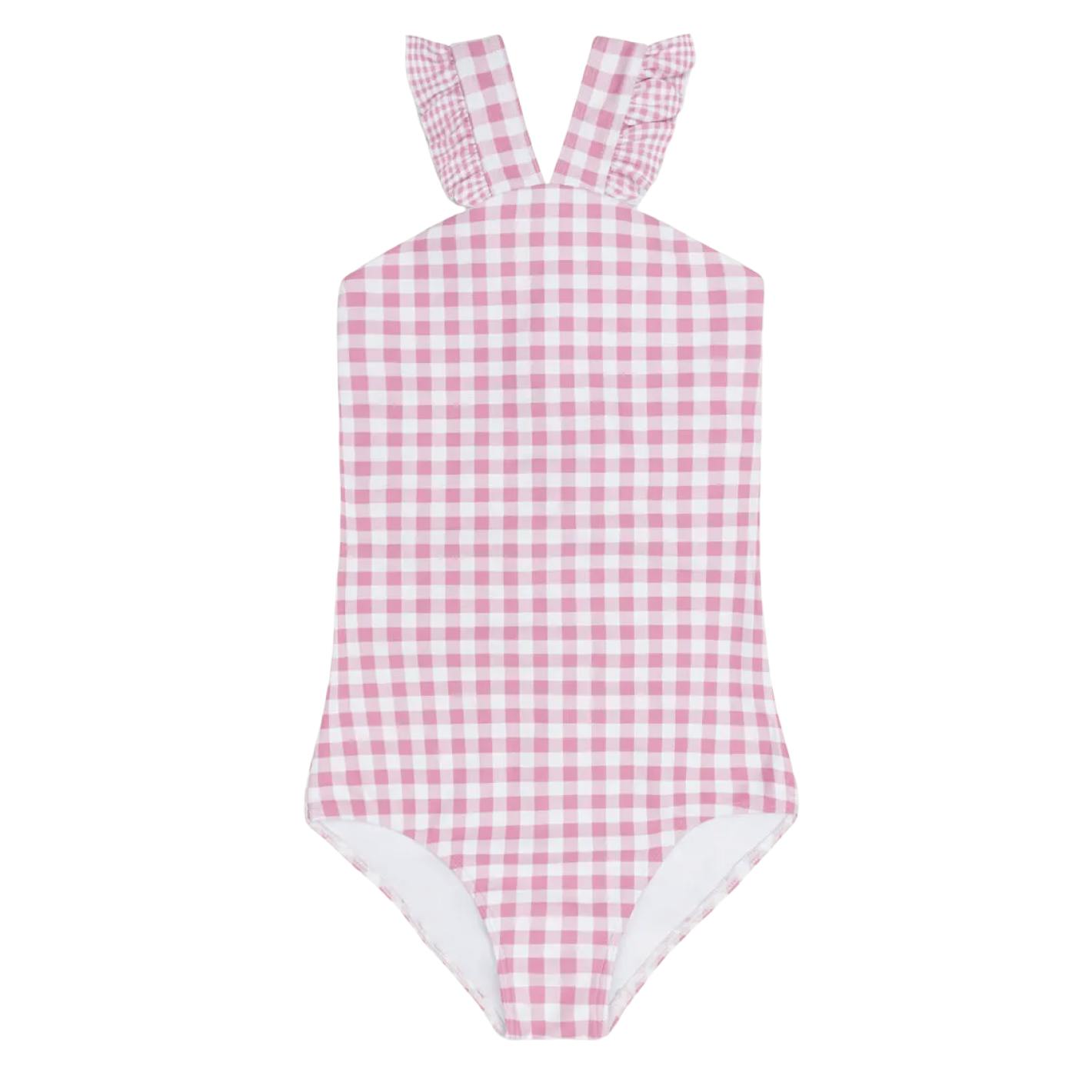 girls blush gingham v-neck crossover one piece