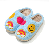 Tweens Plush Slippers in Sky Blue with Emojis
