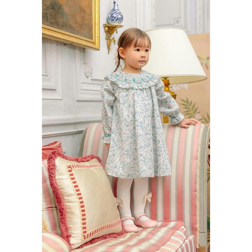 Yse Blue Floral Long Sleeve Bishop Dress