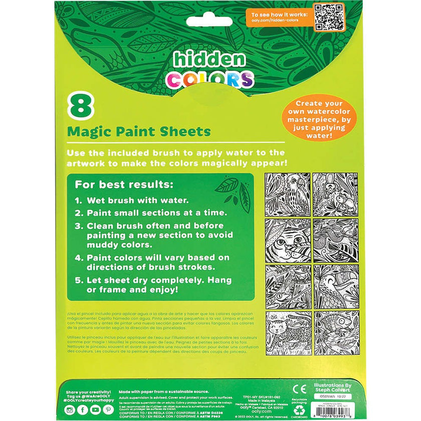 Hidden Colors Magic Paint Sheets - Magic Jungle - 8 Sheets 1 Brush