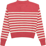 Women's Red And Cream Stripe Cropped Knit Cardigan