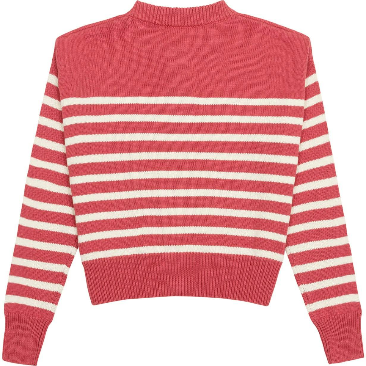 Women's Red And Cream Stripe Cropped Knit Cardigan