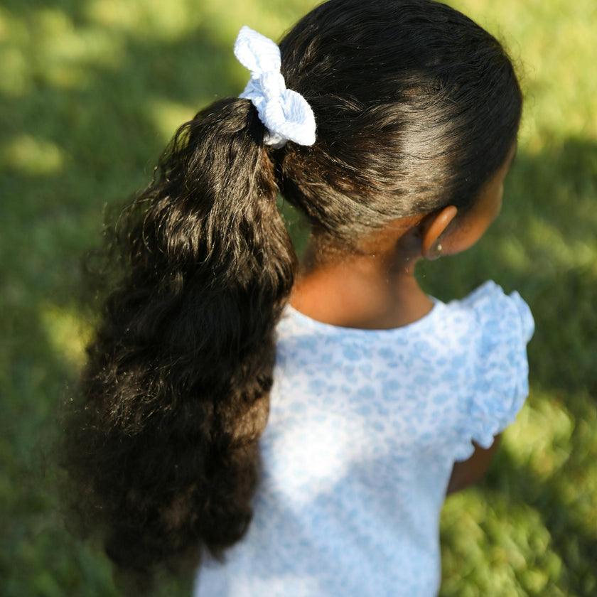 Seersucker Bow Scrunchie in Blue/White