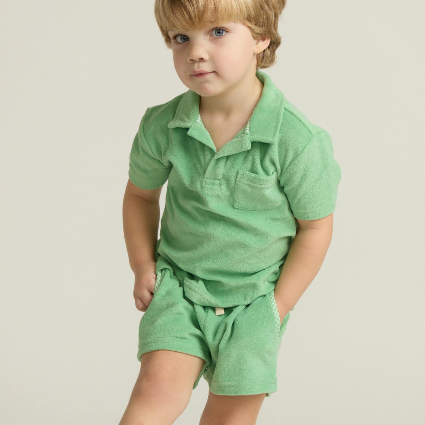 boys gustavia green french terry polo