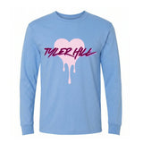 CAMP Custom LS Crewneck T-shirt with Drip Heart, Light Blue