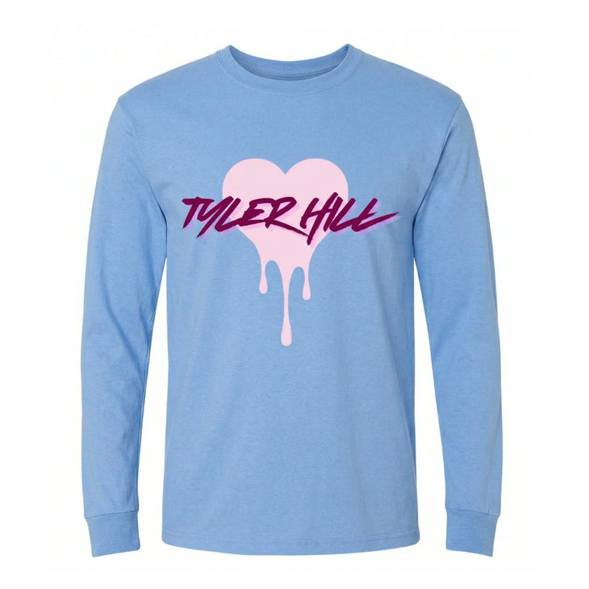 CAMP Custom LS Crewneck T-shirt with Drip Heart, Light Blue