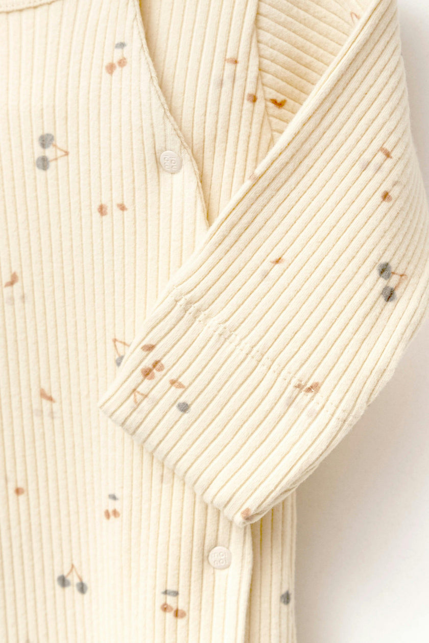 Cream Leaf Print Babygrow & Hat