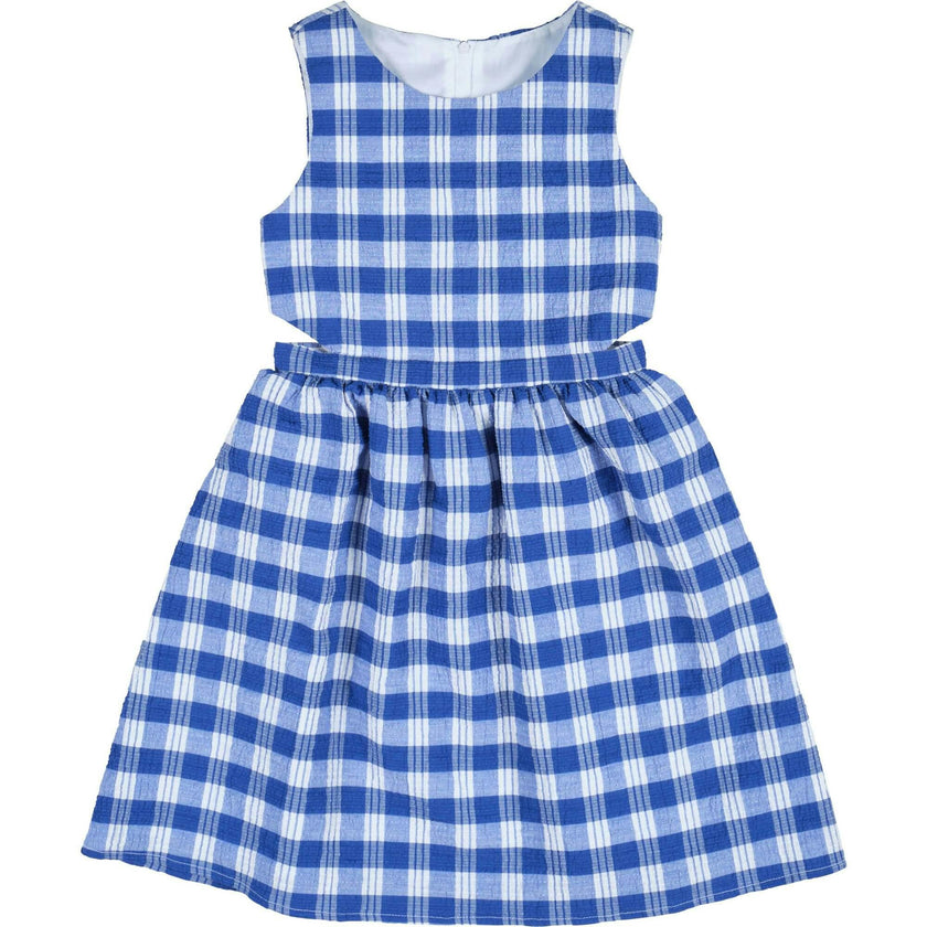 Plaid Seersucker Dress w/ Side Cut-Out
