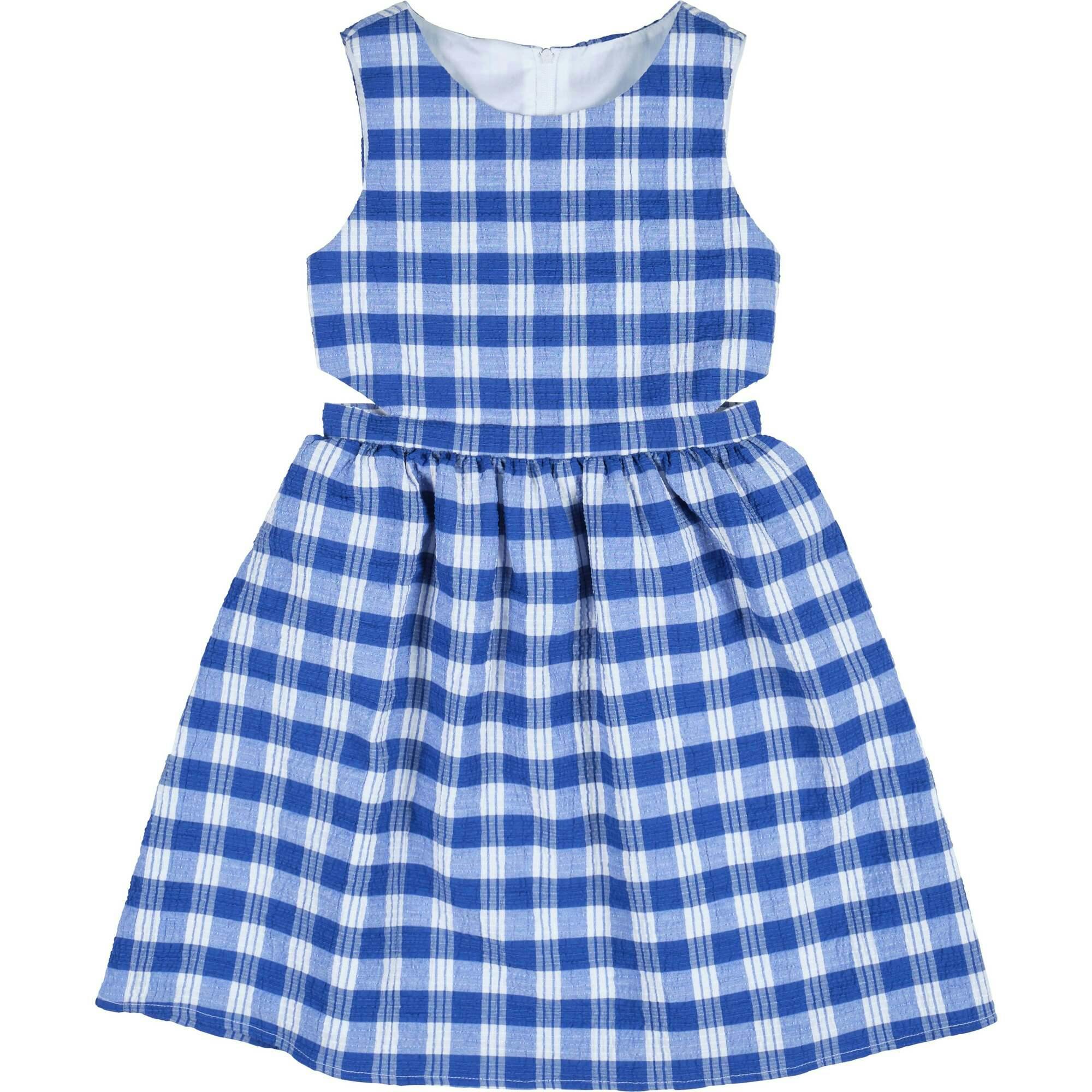 Plaid Seersucker Dress w/ Side Cut-Out