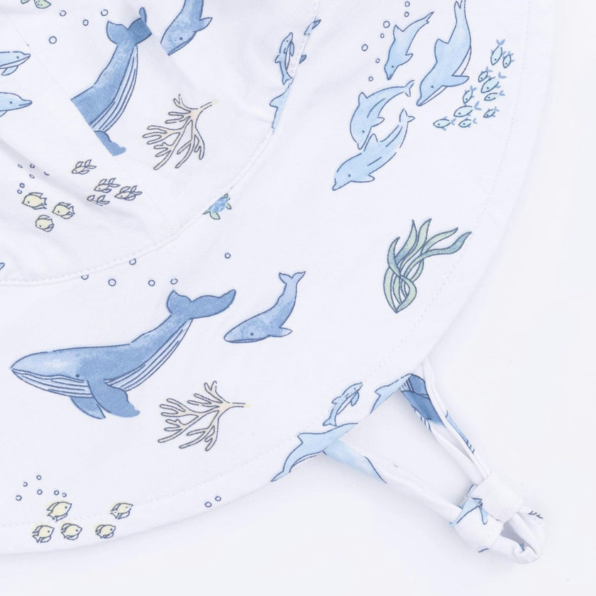 Watercolor Blue Whales - Wide Brim Sun Hat