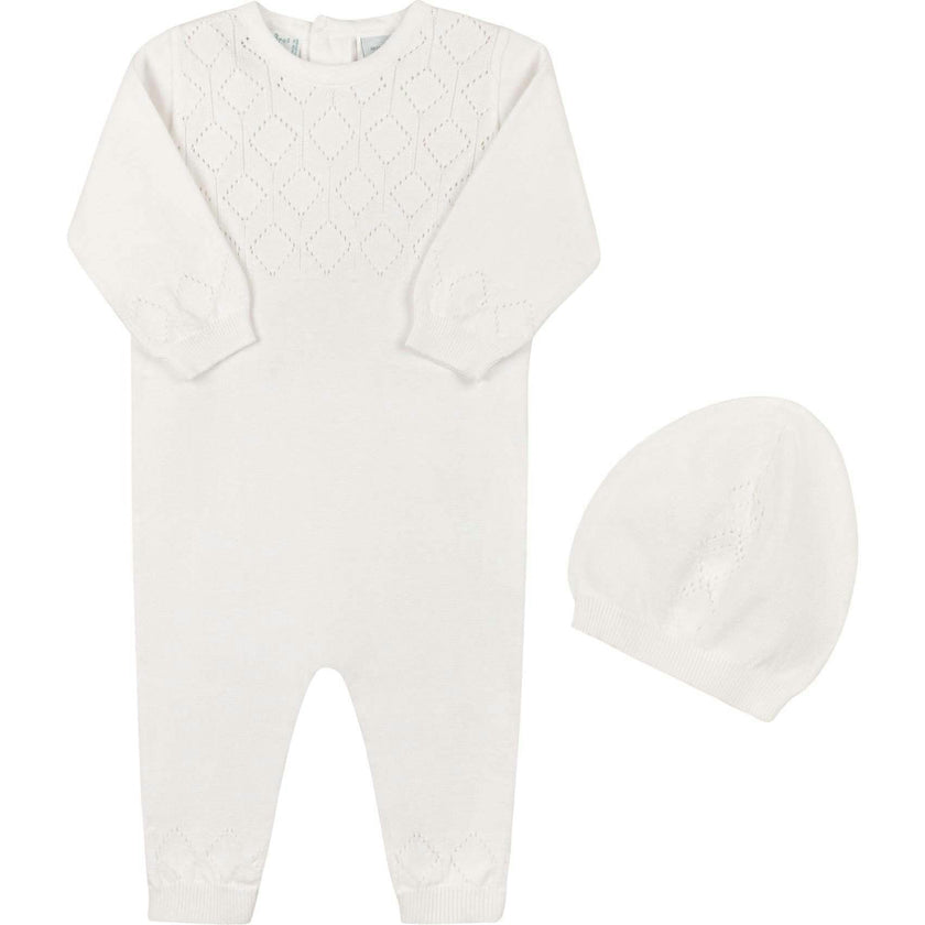 Lux Pointelle Knit Romper w/Hat
