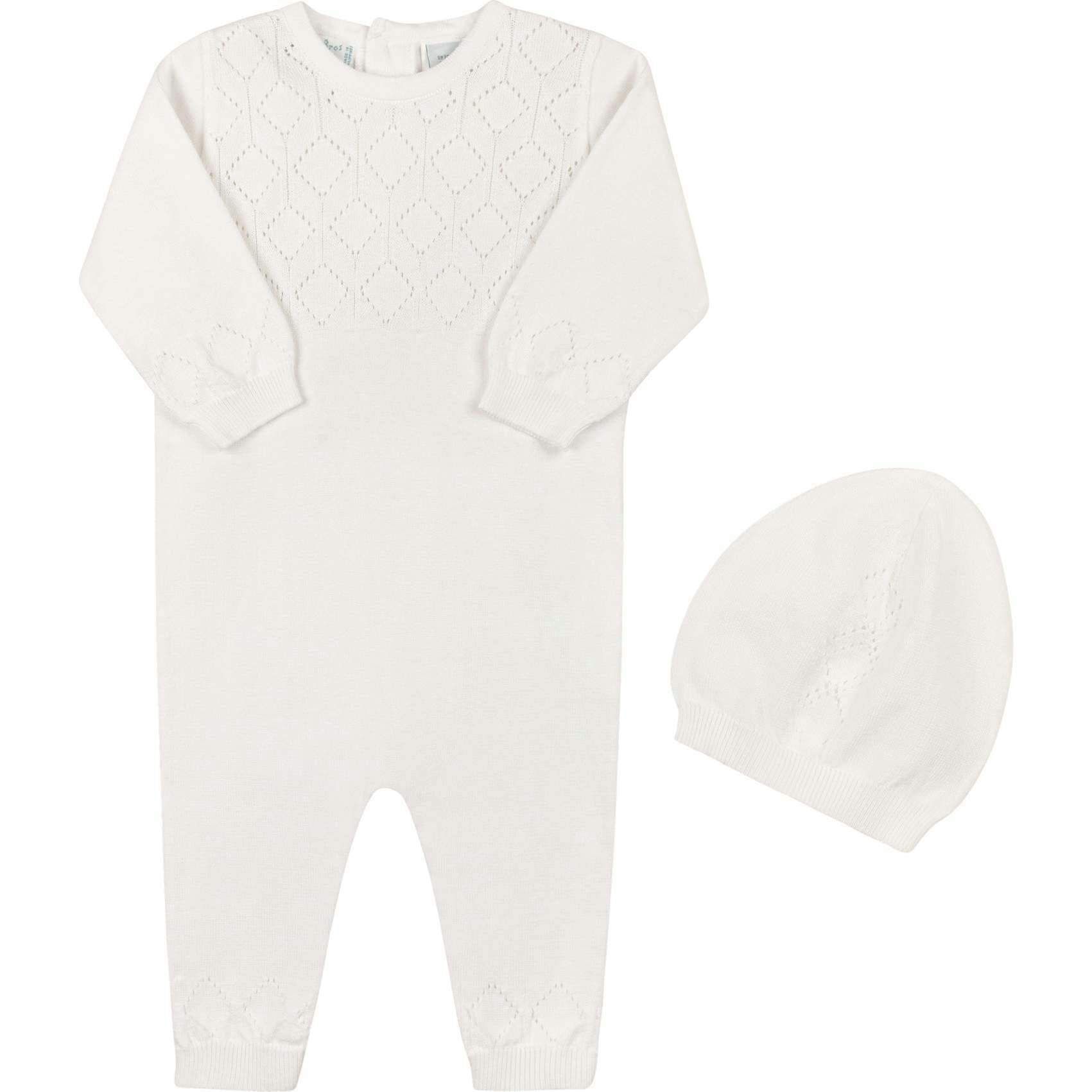 Lux Pointelle Knit Romper w/Hat