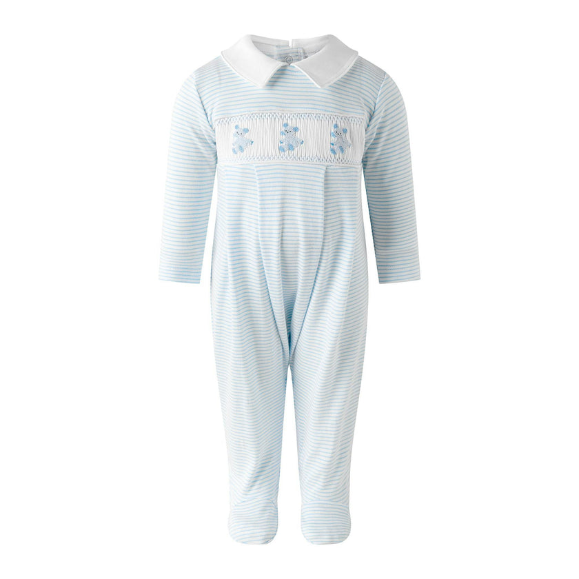 Pima Blue Teddy Smocked Footie