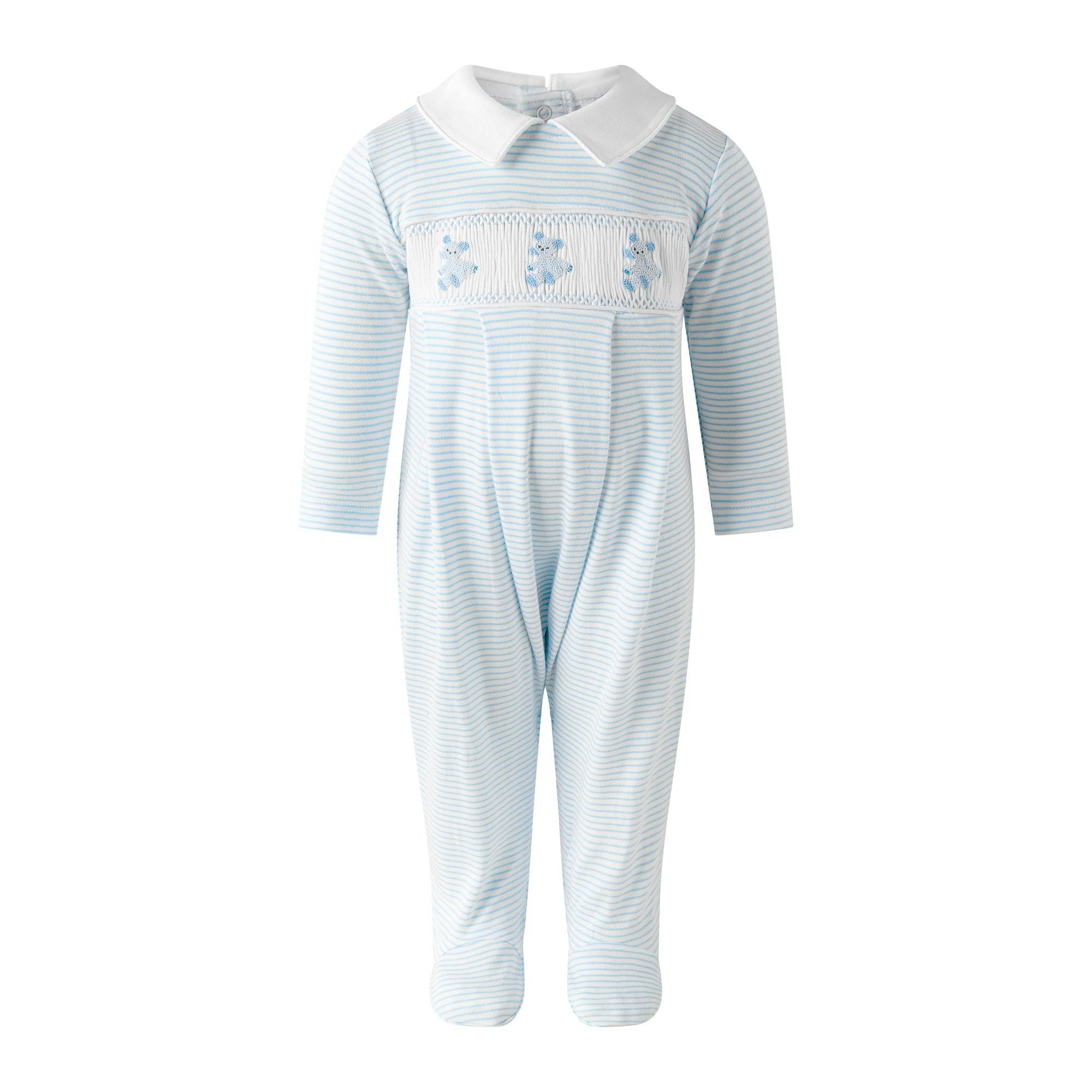 Pima Blue Teddy Smocked Footie