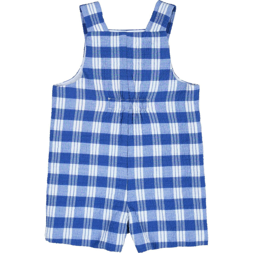 Plaid Seersucker Shortall With Front Pocket