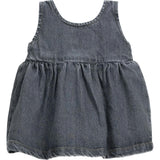 Denim Woven Round Neck Front Coconut Button Overall Dress