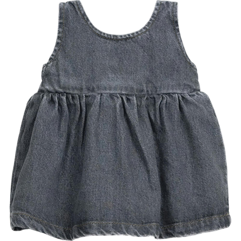 Denim Woven Round Neck Front Coconut Button Overall Dress