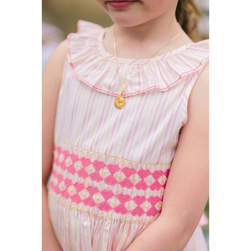 Capucine Blue Yellow Stripe Sleeveless Smocked Dress