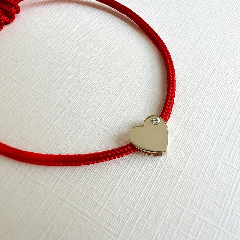 14k Gold Heart with Diamond Fortune Bracelet