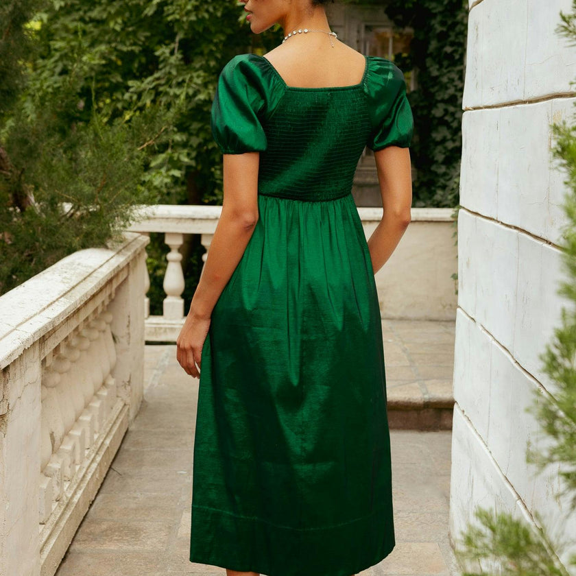 Cassie Dress in Green Taffeta