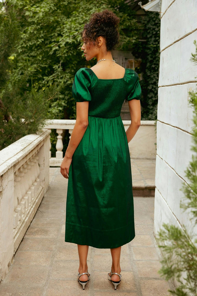Cassie Dress in Green Taffeta