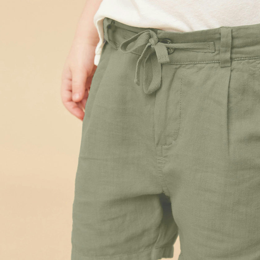 Army Green Linen Cotton Shorts