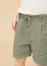 Army Green Linen Cotton Shorts