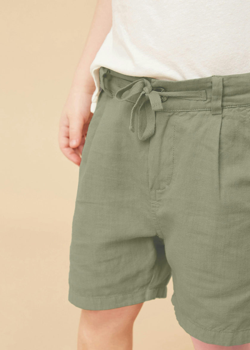Army Green Linen Cotton Shorts