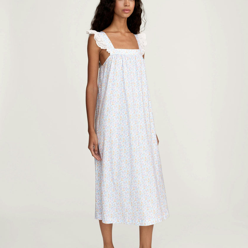 Women's Lightweight Pima Clara Nightgown in Fleur Blanche