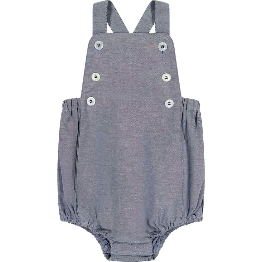 Judson Bib Front Cross Back Romper, Blue