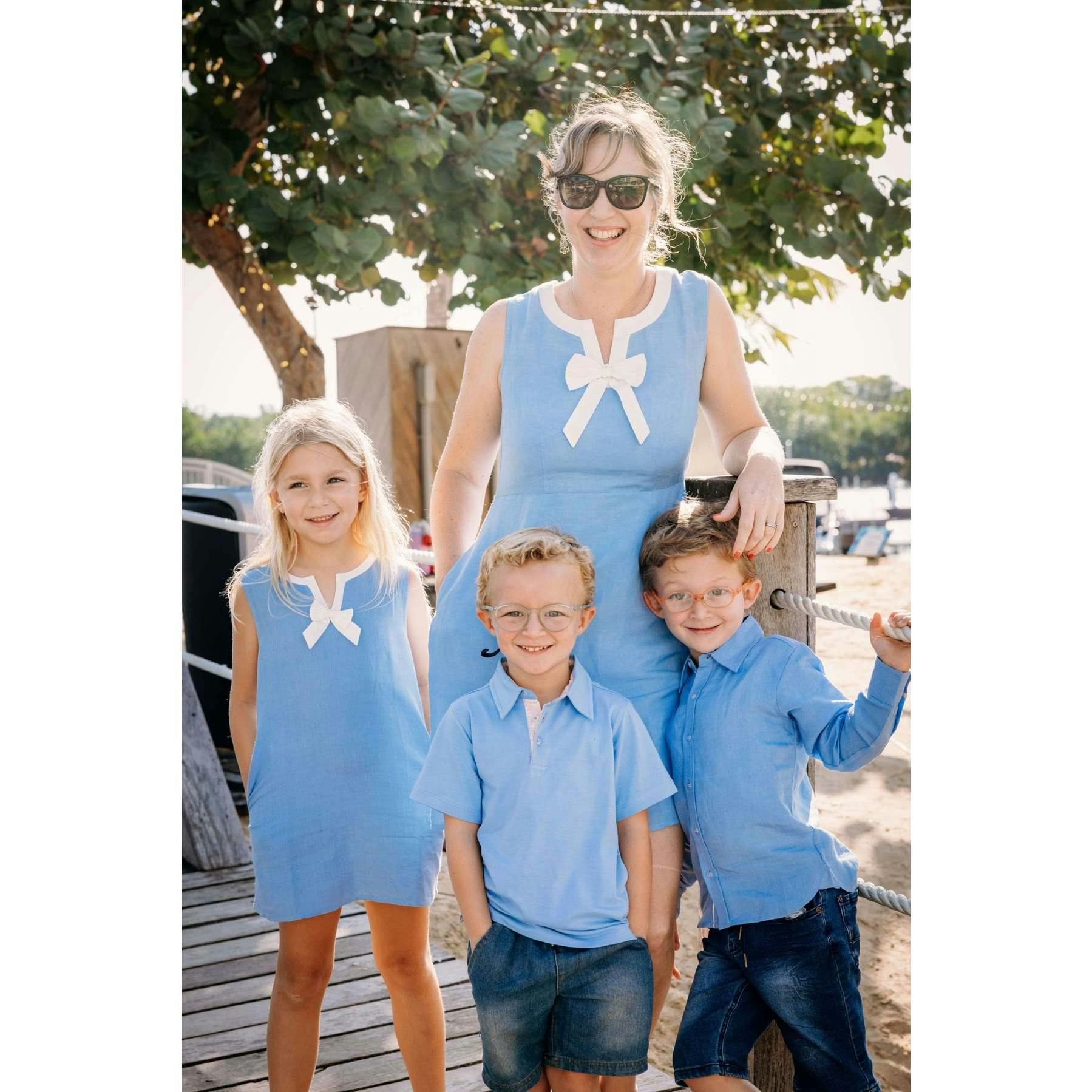 Women's Shift Dress in Blue Linen