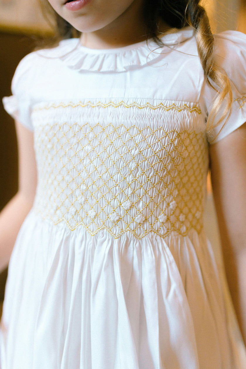 Colombe Gold Silk Ceremony Girl Dress
